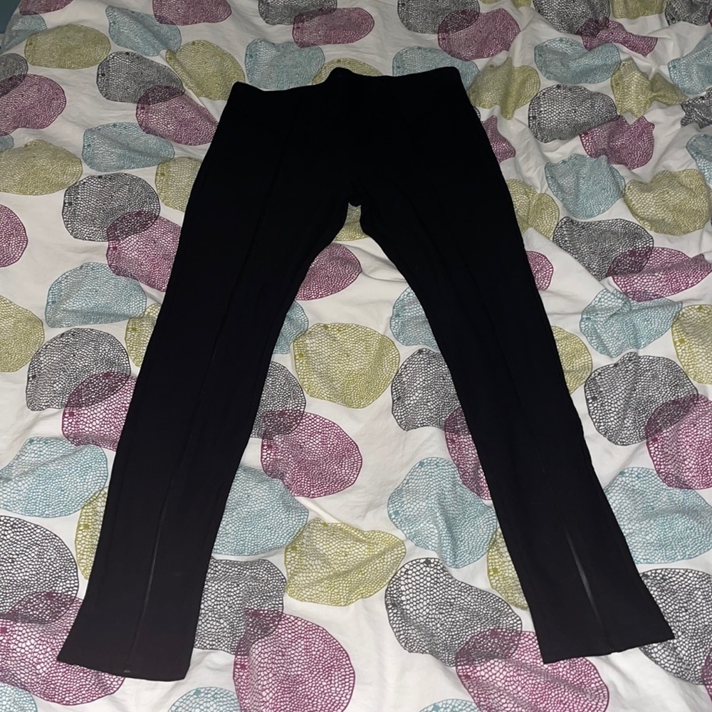 Black leggings with faux leather detailing